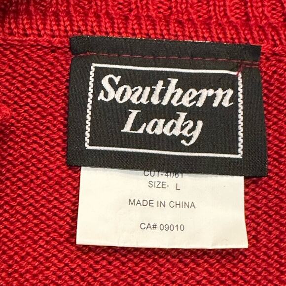 Southern Lady Christmas Angels Zip Front Sweater Vest in Red Cotton Blend Large - Picture 3 of 10